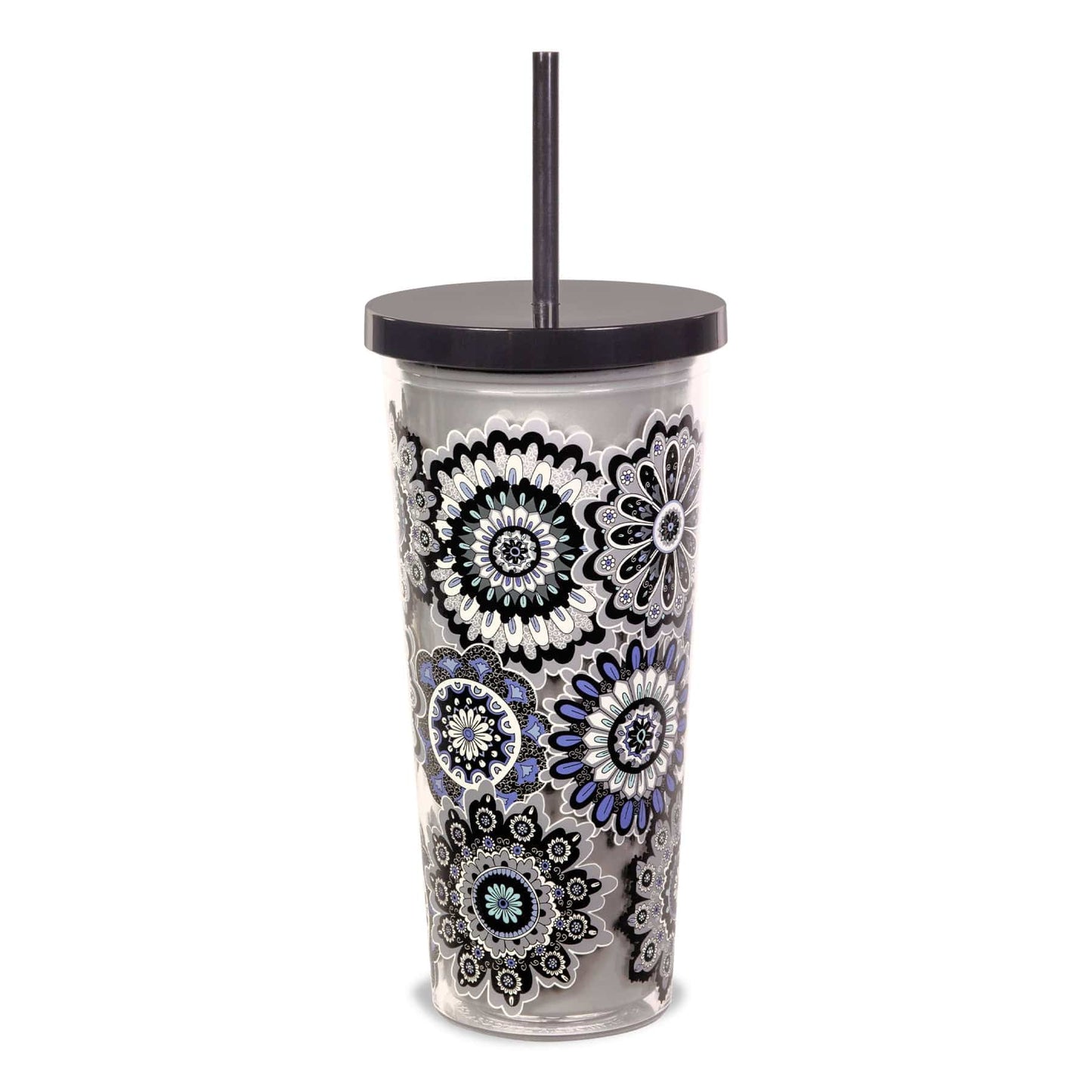 Double Wall Tumbler with Straw-Tranquil Medallion-Image 1-Vera Bradley