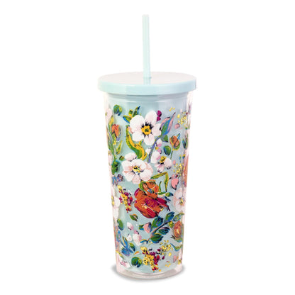 Double Wall Tumbler with Straw-Sea Air Floral-Image 1-Vera Bradley