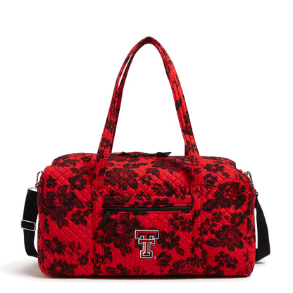 Collegiate Large Travel Duffel Bag-Red/Black Rain Garden with Texas Tech University Logo-Image 1-Vera Bradley