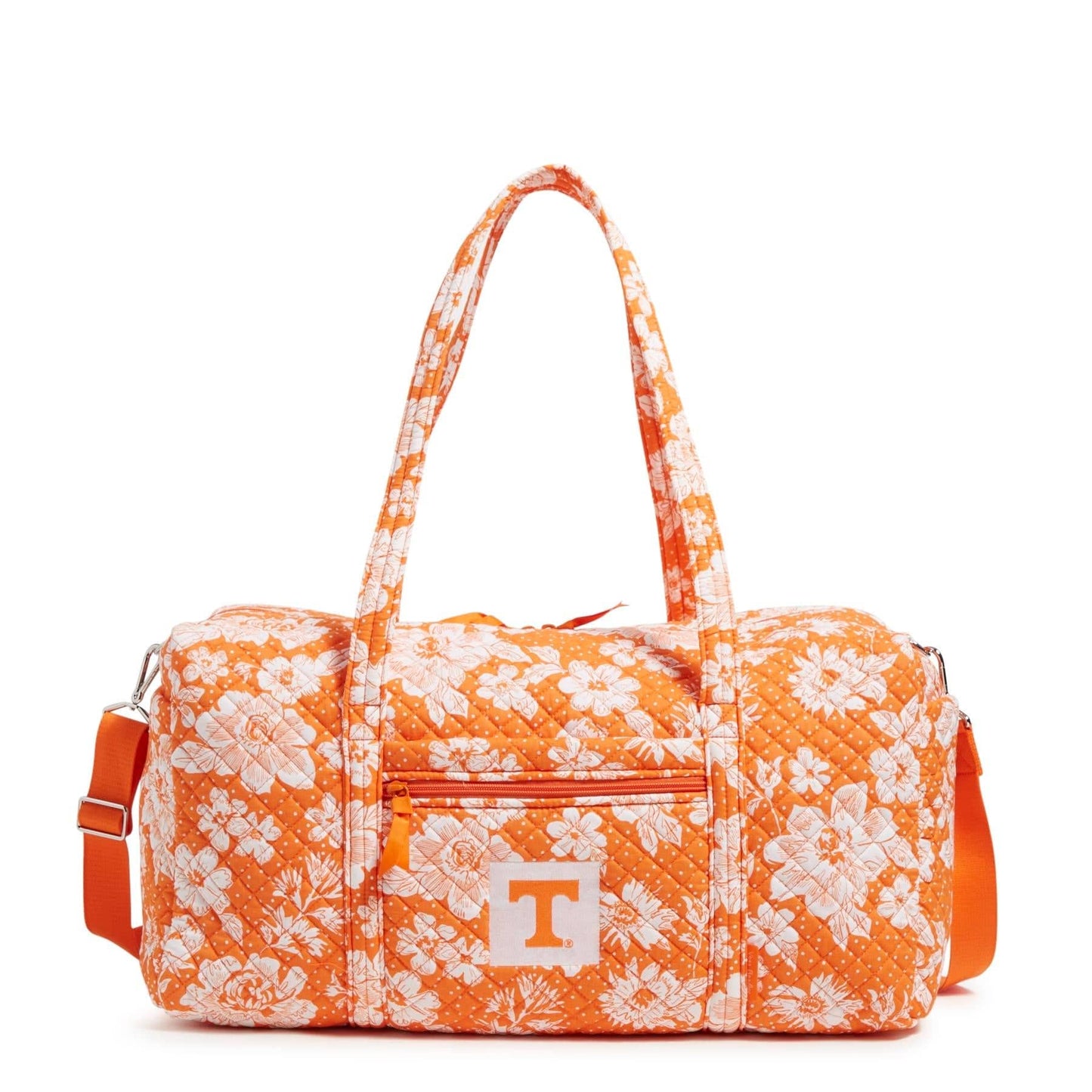 Collegiate Large Travel Duffel Bag-Orange/White Rain Garden with University of Tennessee-Image 1-Vera Bradley