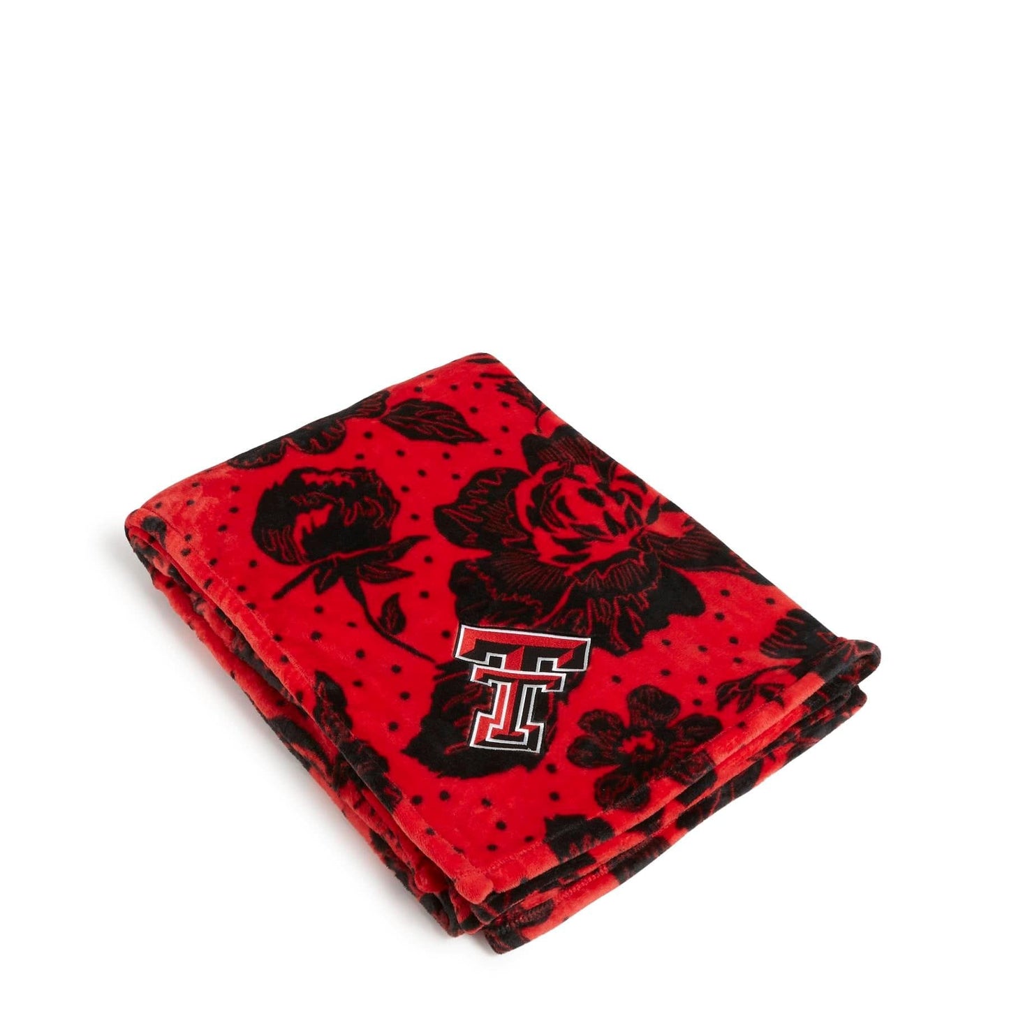 Collegiate Plush XL Throw Blanket-Red/Black Rain Garden with Texas Tech University Logo-Image 1-Vera Bradley