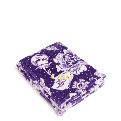 Collegiate Plush XL Throw Blanket-Purple/White Rain Garden with Louisiana State University Logo-Image 1-Vera Bradley