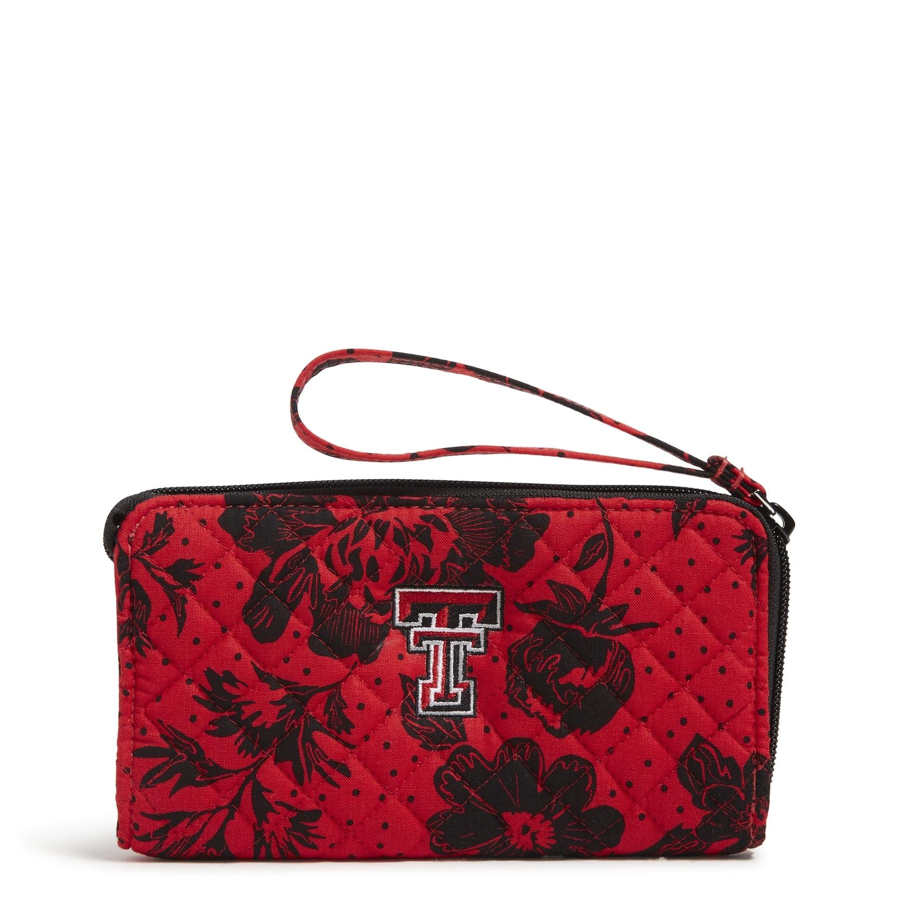 Collegiate RFID Front Zip Wristlet-Red/Black Rain Garden with Texas Tech University Logo-Image 1-Vera Bradley
