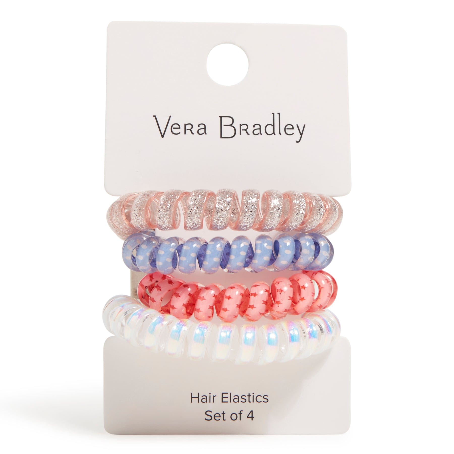 Spiral Elastic Hair Tie 4 Pk-Imperial Hearts Pink-Image 1-Vera Bradley