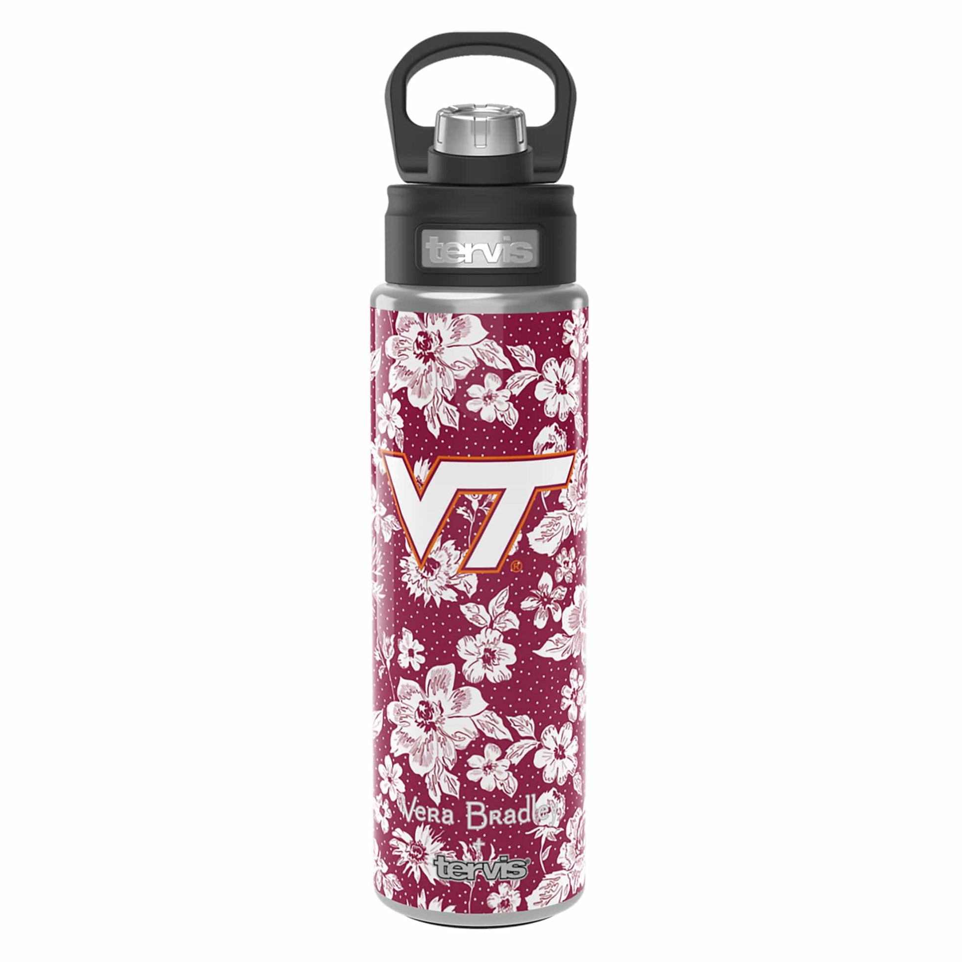 Tervis 24oz Wide Mouth Bottle-Maroon/White Rain Garden with Virginia Tech-Image 1-Vera Bradley