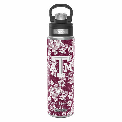 Tervis 24oz Wide Mouth Bottle-Maroon/White Rain Garden with Texas A & M University-Image 1-Vera Bradley
