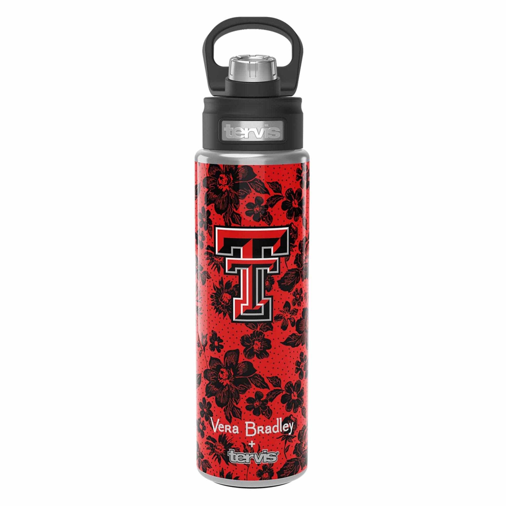 Tervis 24oz Wide Mouth Bottle-Red/Black Rain Garden with Texas Tech University-Image 1-Vera Bradley