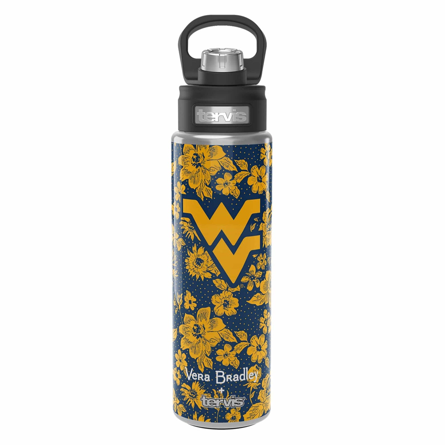 Tervis 24oz Wide Mouth Bottle-Navy/Gold Rain Garden with West Virginia University-Image 1-Vera Bradley