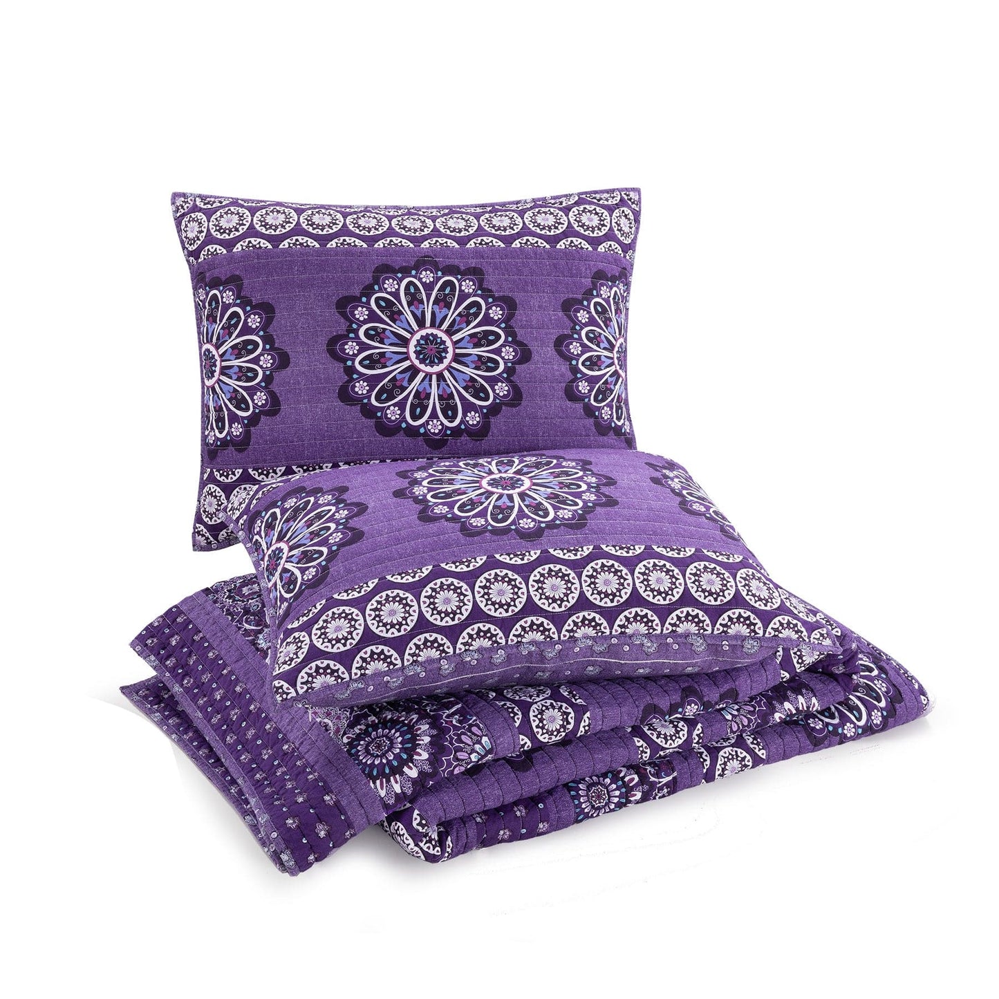Tranquil Medallion Purple Quilt Set, Full - Queen