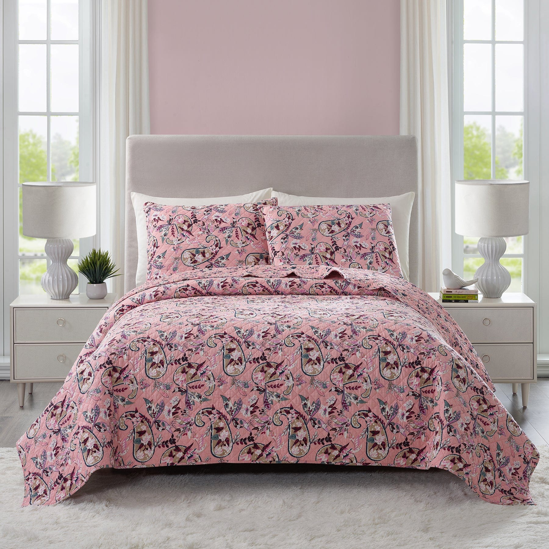 Botanical Paisley Pink Quilt Set, Full - Queen-Shante Pink-Image 1-Vera Bradley