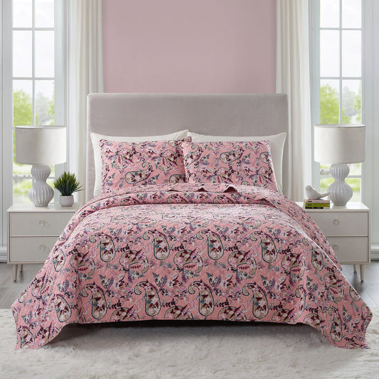 Botanical Paisley Pink Quilt Set, Twin-Shante Pink-Image 1-Vera Bradley