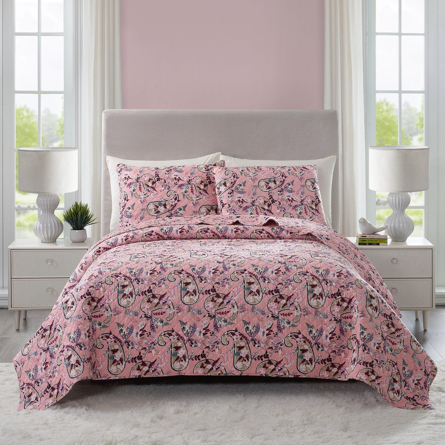 Botanical Paisley Pink Quilt Set, King-Shante Pink-Image 1-Vera Bradley