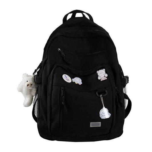 GAXOS Cute Aesthetic Backpacks for Teens Laptop Backpacks Middle School Bag Student Bear Pin Book Bags
