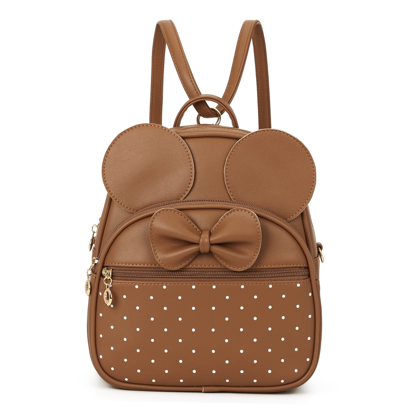 Girls Mini Backpack Bowknot Polka Dot Cute Daypacks Convertible Shoulder Bag Purse for Women (Brown)