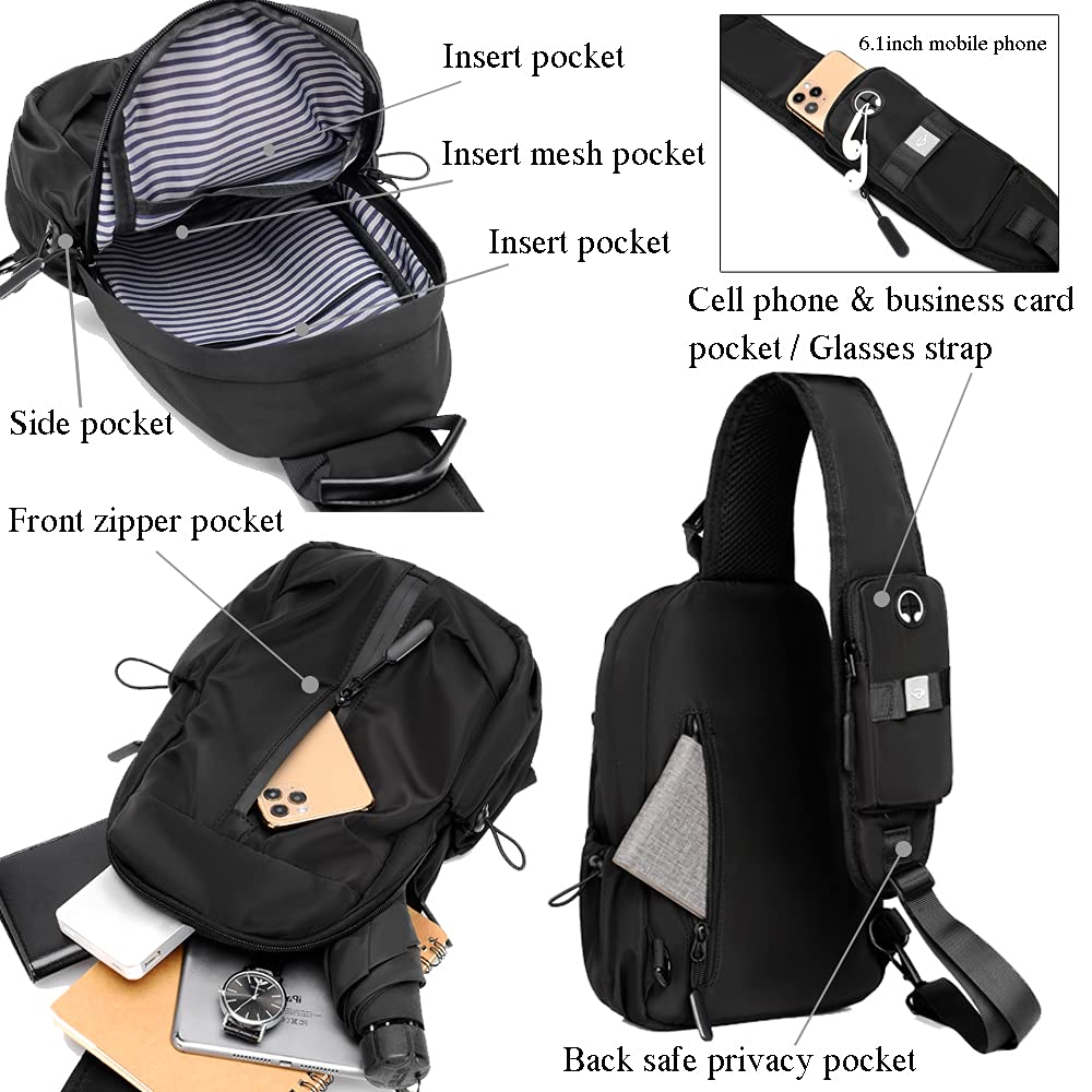 NUFR Sling Backpack Sling Crossbody Bag Men Women Daypack Chest Shoulder Backpack