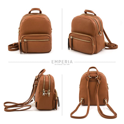 EMPERIA Klara Small Faux Leather Mini Backpack Casual Daypack 3 Way Carry Lightweight Rucksack Convertible for Women