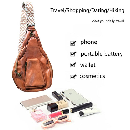 Leather Sling Backpack Chest Crossbody Shoulder Bag Travel Daypack for Men and Women Black Large