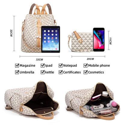 Makes Backpacks for Women Fashion PU Leather Bag Design Convertible Satchel Bag Travel Backpack Handbag and Purse 2Pcs