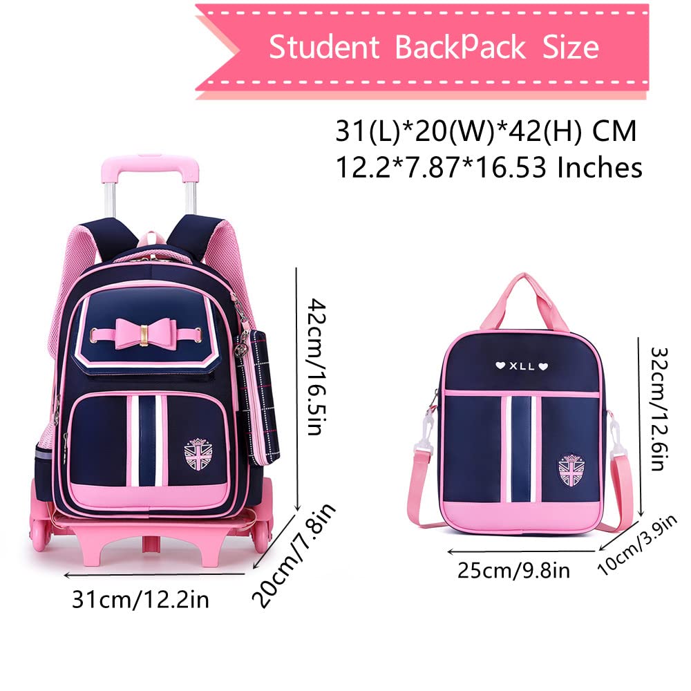 Rolling Backpack for Girls Primary Schoolbag Bookbags Trolley Bags Wheeled Backpack Kids Carry-On Luggage