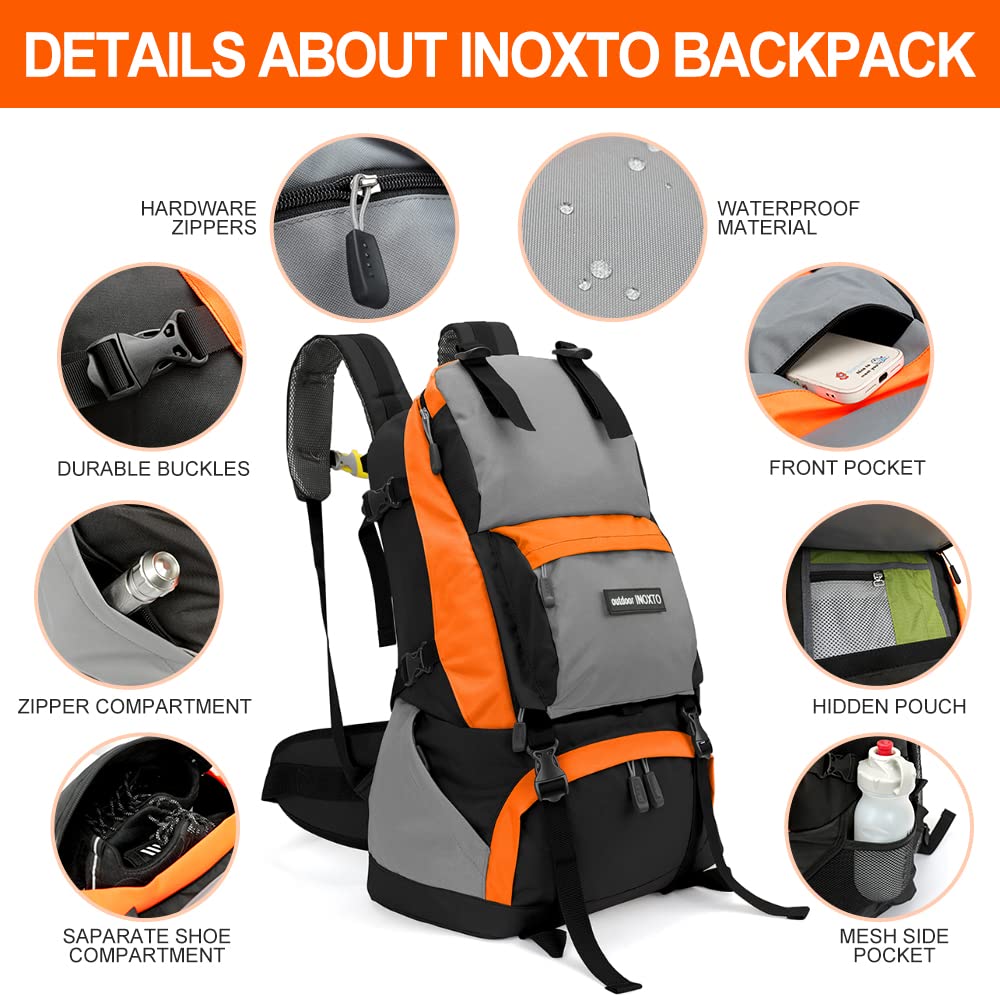 INOXTO 40L Hiking Backpack, Camping Backpack with Waterproof Rain Cover for Men, Outdoor Sport Travel Daypack for Climbing