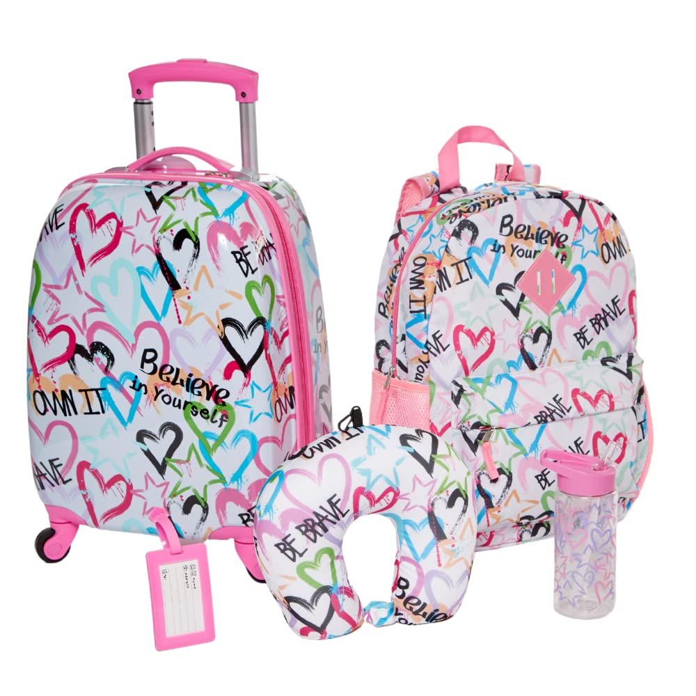 RALME Rolling Suitcase Set with Backpack, Neck Pillow, Water Bottle, and Luggage Tag