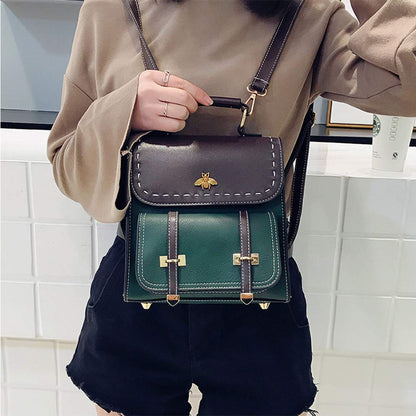 Women Small Fashion Backpack, Retro Mini Daypack Casual Satchel Purse Contrast Color Design
