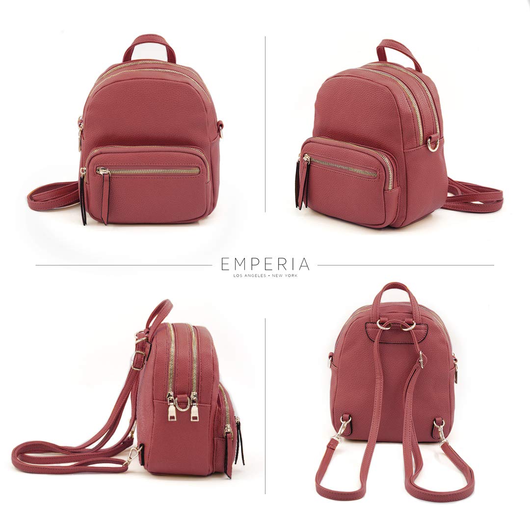 EMPERIA Klara Small Faux Leather Mini Backpack Casual Daypack 3 Way Carry Lightweight Rucksack Convertible for Women