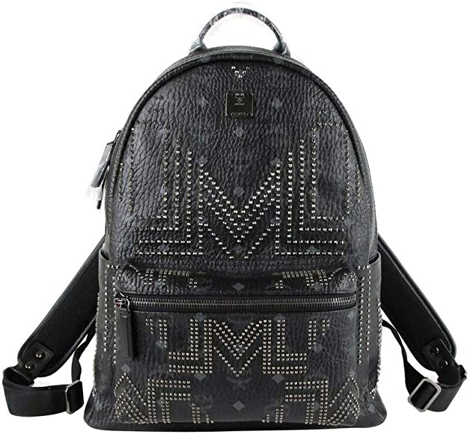 MCM Unisex Black Coated Canvas Studded Medium Backpack MMK8AVE55BK001