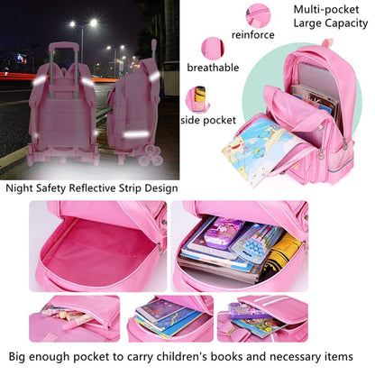 Rolling Backpack for Girls Primary Schoolbag Bookbags Trolley Bags Wheeled Backpack Kids Carry-On Luggage
