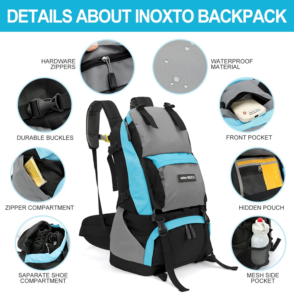 INOXTO 40L Hiking Backpack, Camping Backpack with Waterproof Rain Cover for Men, Outdoor Sport Travel Daypack for Climbing