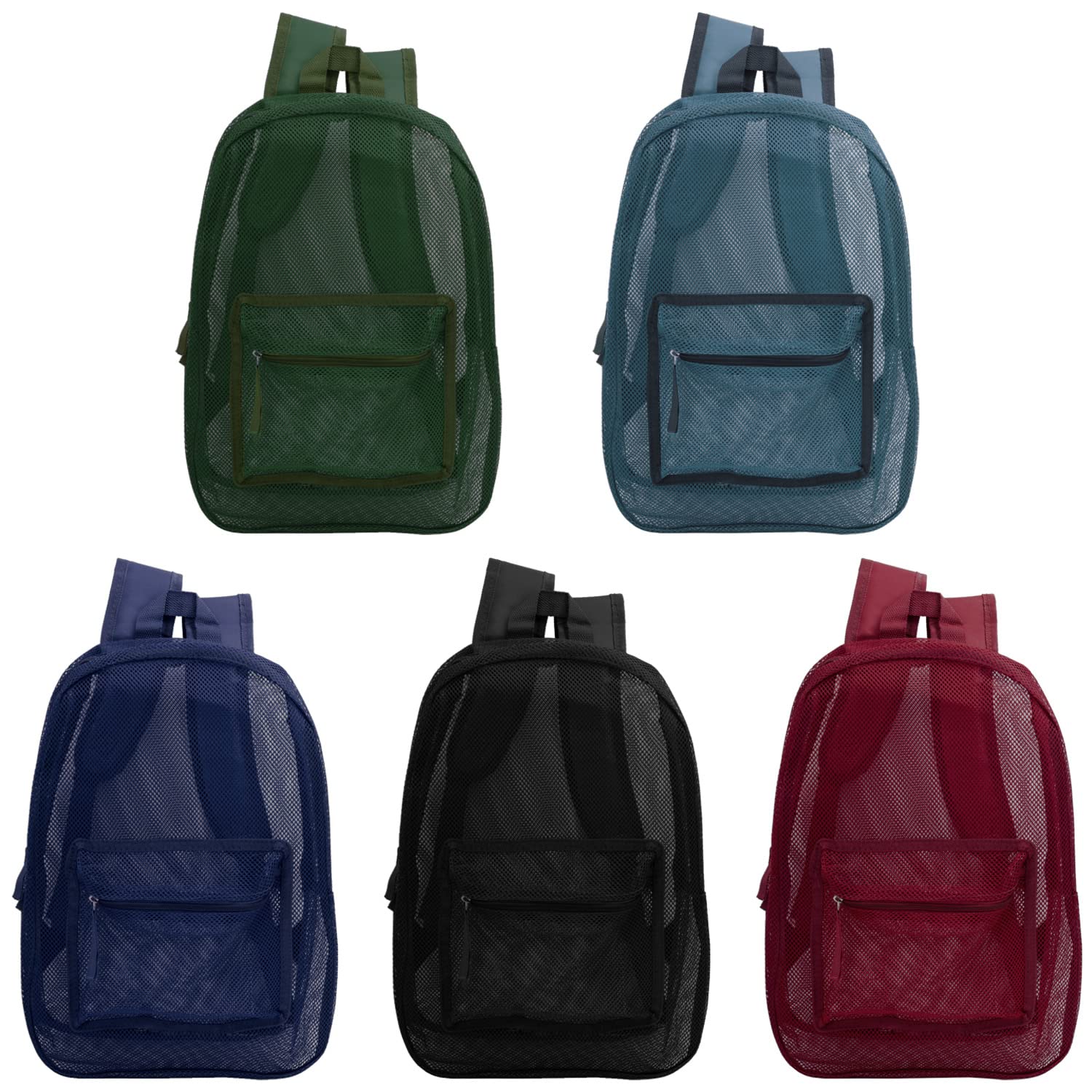 17" Transparent Wholesale Backpack in 5 Assorted Colors - Bulk Case of 24 Clear Bookbags