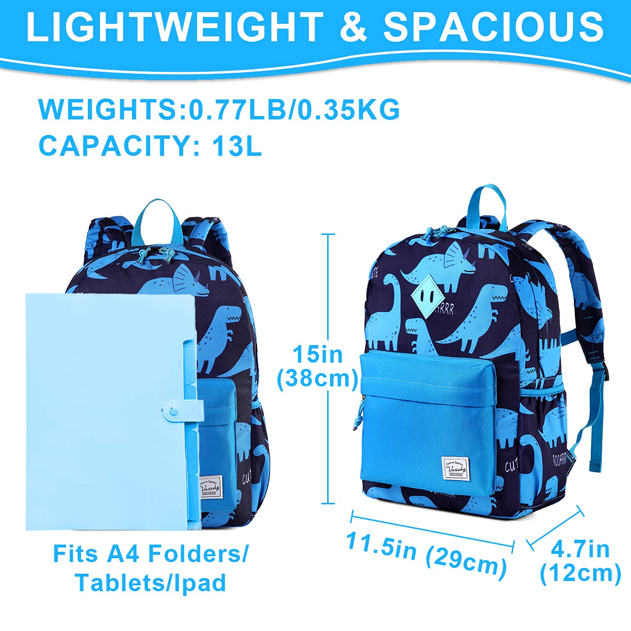 VASCHY Kids Backpack, Cute Lightweight Preschool Backpack for Toddlers Boys Girls