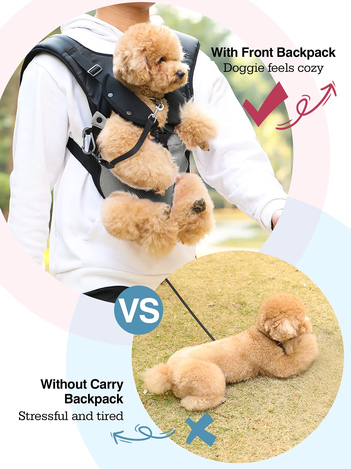 Pawaboo Pet Carrier Backpack, Adjustable Pet Front Backpack Cat Dog Carrier Backpack Safety Travel Bag, Legs Out, Easy-Fit for Traveling Hiking Camping for Small Medium Dogs Puppies