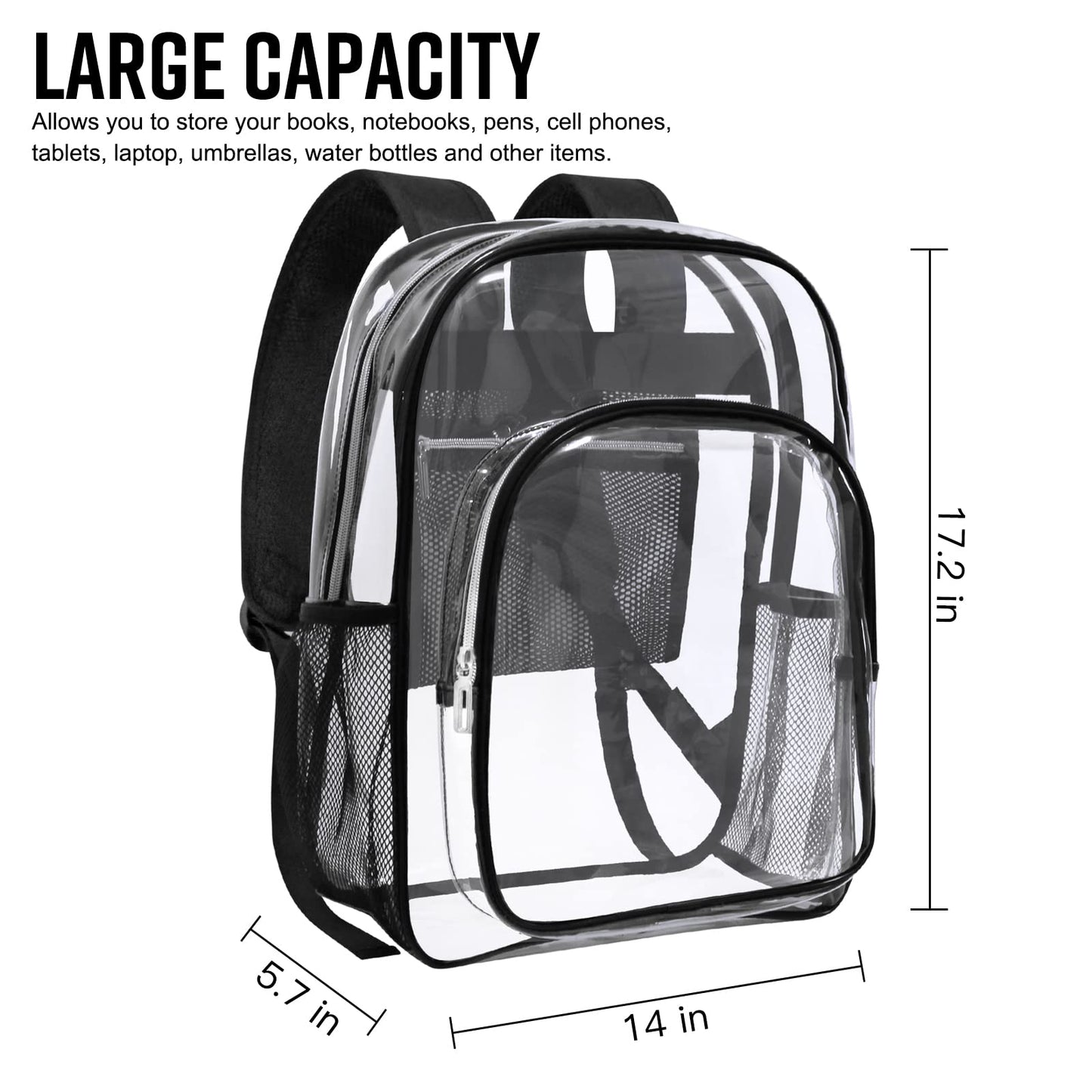 HEEYA Clear Backpack Heavy Duty Transparent Backpack for School, Security, Sports, Work, Travel, Stadium, College