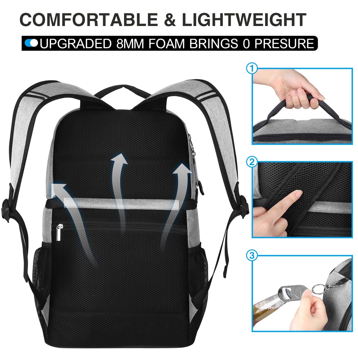 Double Deck Insulated Cooler Backpack, Leakproof Spacious Lightweight Soft Cooler Bag Backpack Cooler for Men Women to Work Travel Hiking Beach