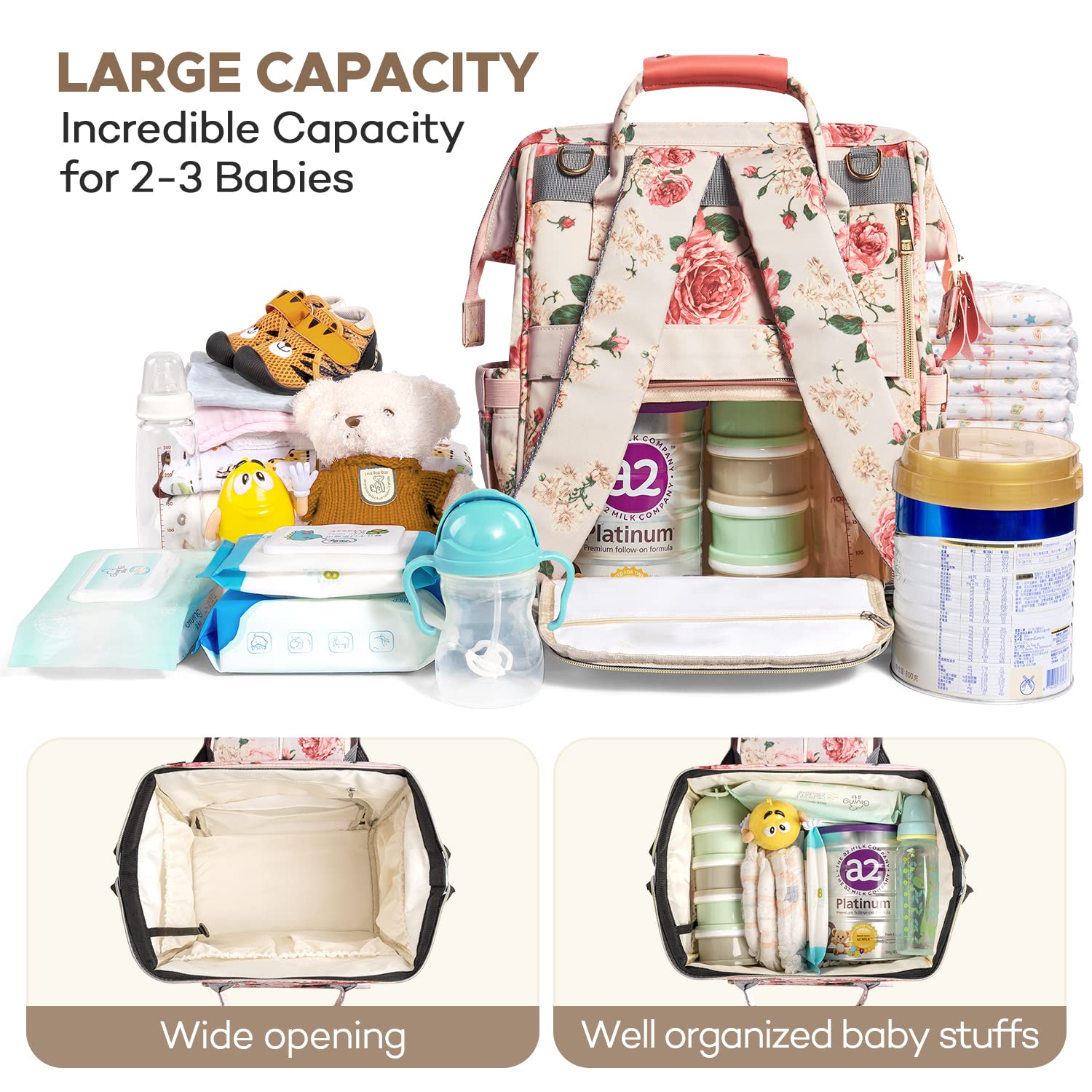 LitBear Diaper Bag Backpack, Fashion Large Capacity Multifunction Nappy Bags