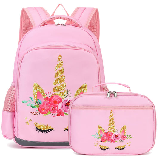 OctSky Backpack for Girls Unicorn Kids School Backpacks with Lunch Box Preschool Kindergarten BookBag Set With Chest Strap
