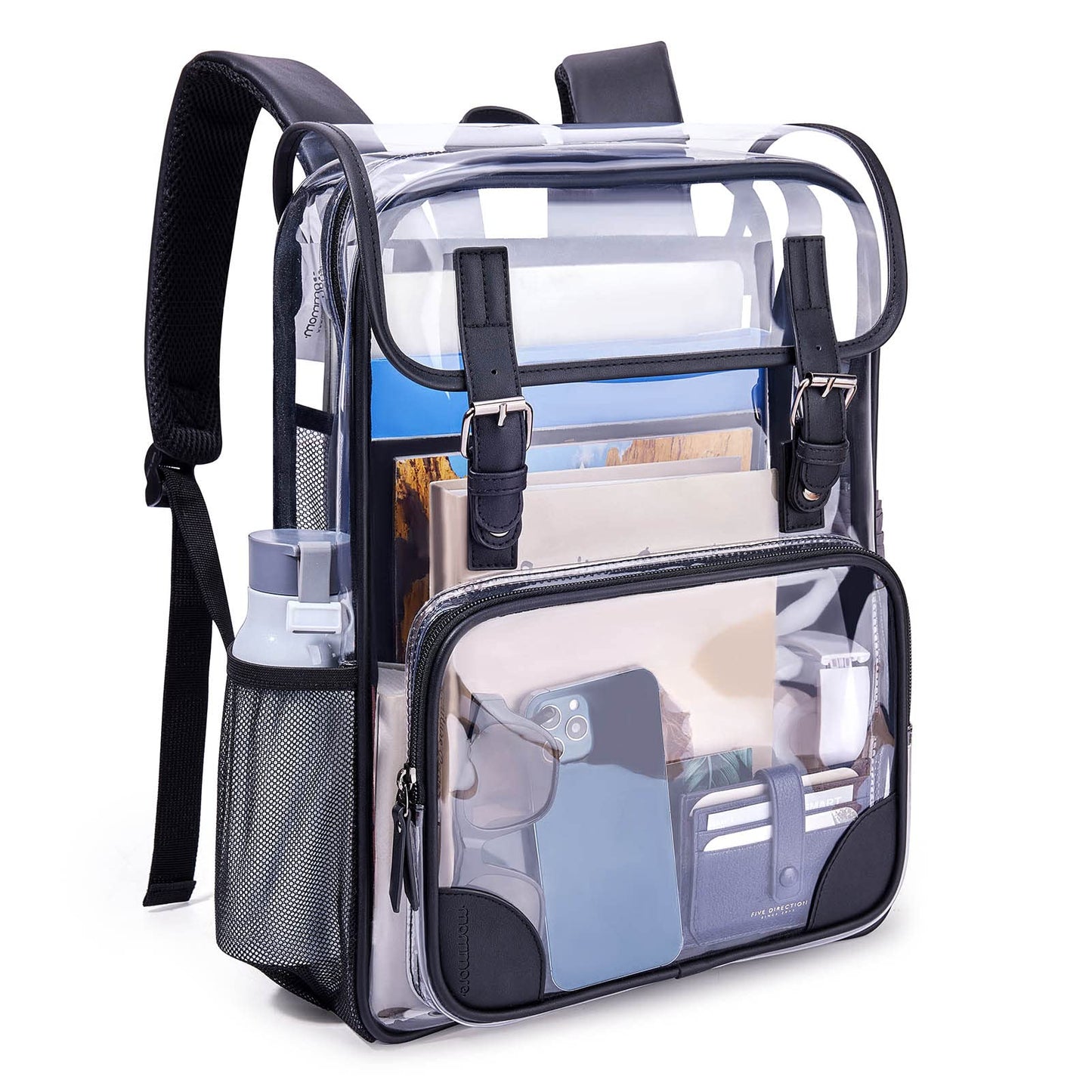 mommore Clear Backpack Heavy Duty Thick PVC Transparent Backpack with Leather Trim Large Capacity See Through Backpack