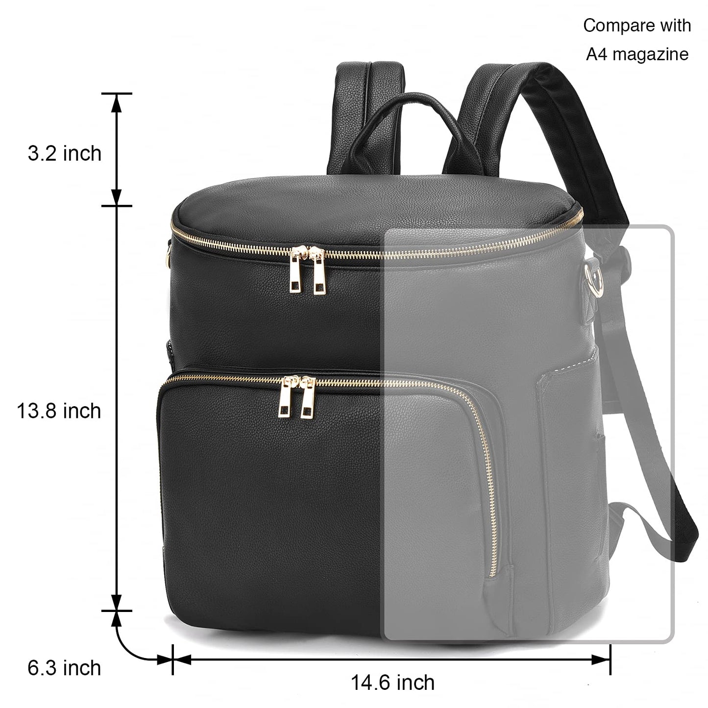 Diaper Bag Backpack Leather Backpack for Women Large with Troller Straps Capacity for Wet Clothes, Breast Pump, Milk Bottle
