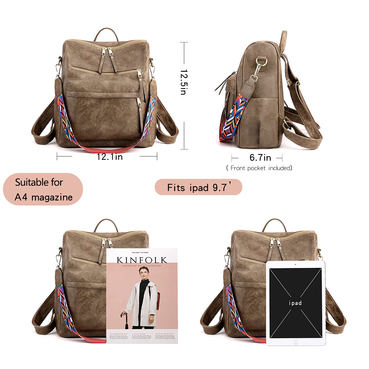 Women's Fashion Backpack Purses Multipurpose Design Handbags and Shoulder Bag PU Leather Travel bag