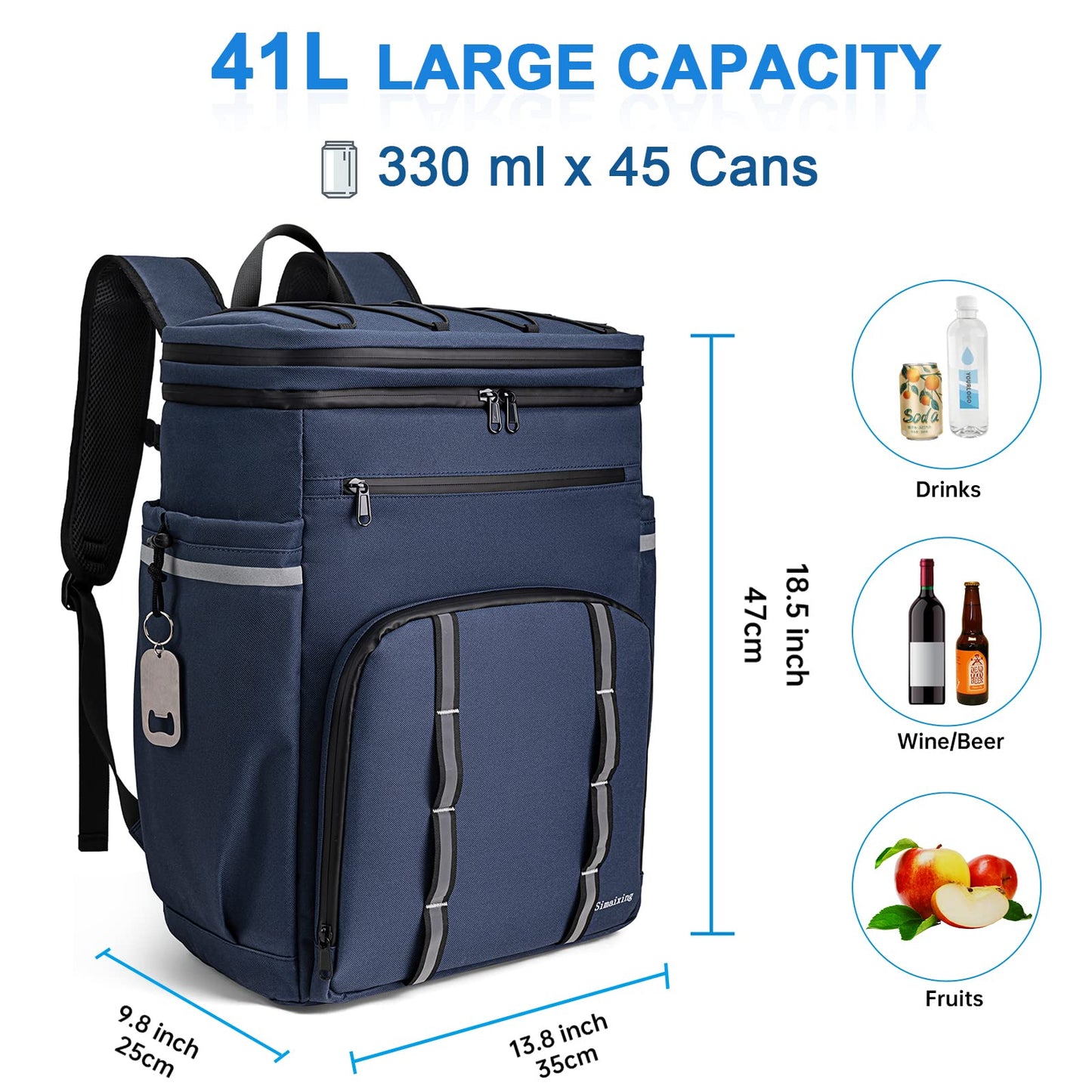 Simaixing Backpack Coolers Insulated Leak Proof, 45 Cans Beach Cooler Backpack, Large Capacity Ice Chest Backpack, Waterproof Soft Cooler Bag Lunch Backpack for Men Women Camping Hiking