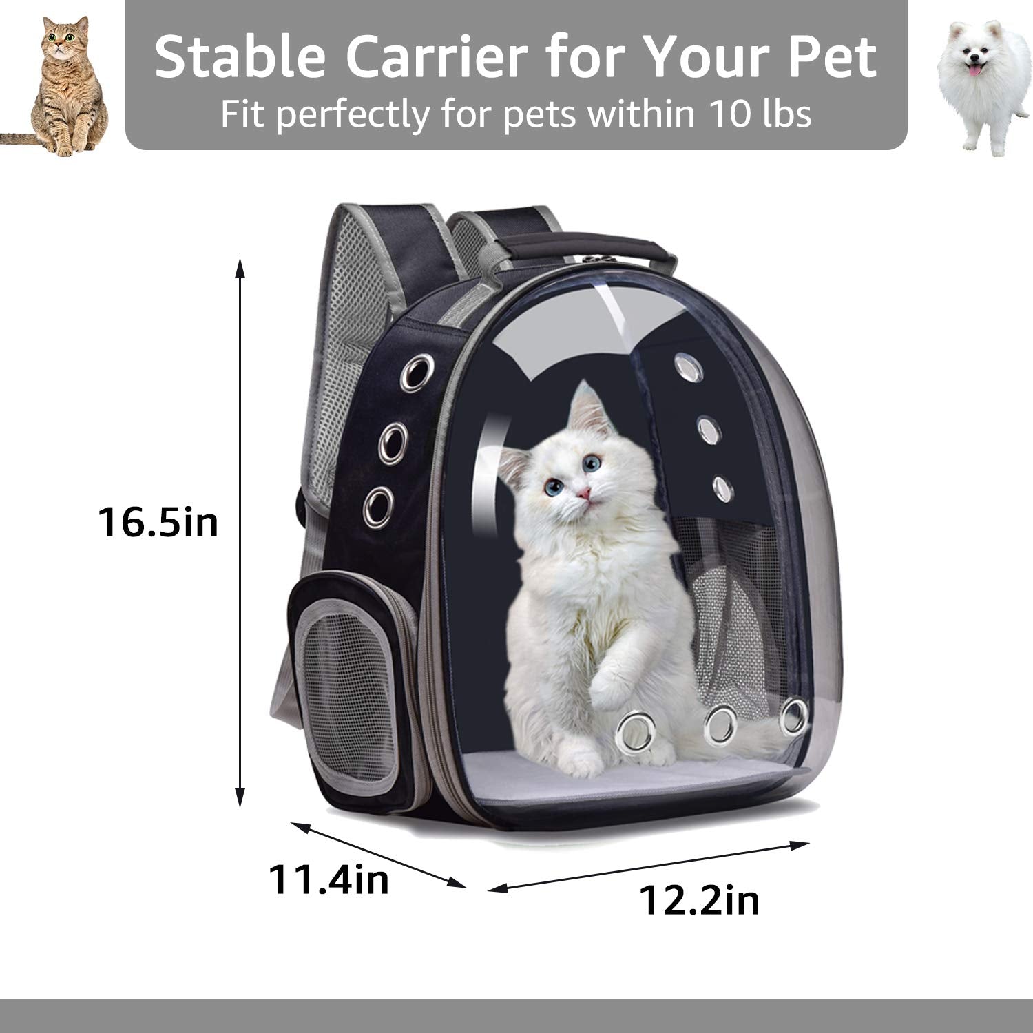 Henkelion Cat Backpack Carrier Bubble Bag, Small Dog Backpack Carrier for Small Dogs, Space Capsule Pet Carrier Dog Hiking Backpack Airline Approved Travel Carrier - Black Grey Pink Blue Purple Green