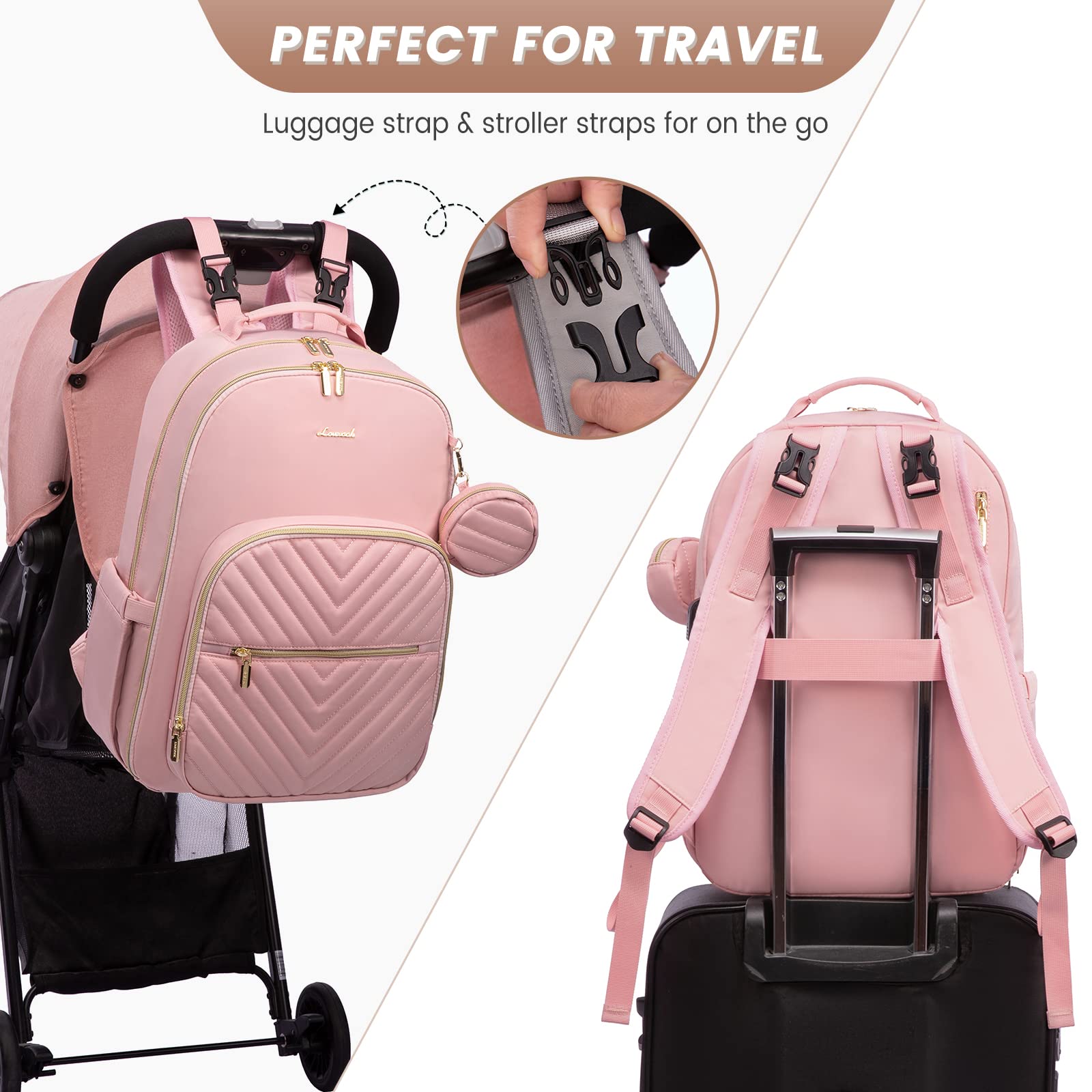 LOVEVOOK Diaper Bag Backpack, Quilted Baby Bag with Changing Pad & Pacifier Holder,Travel Diaper Bags with USB Charging Port
