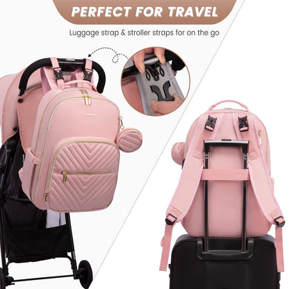 LOVEVOOK Diaper Bag Backpack, Quilted Baby Bag with Changing Pad & Pacifier Holder,Travel Diaper Bags with USB Charging Port