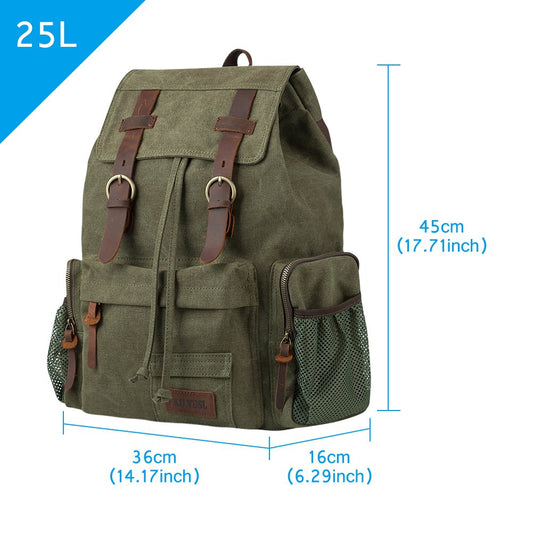 P.KU.VDSL Canvas Vintage Backpack, Leather Hiking Daypack Laptop Travel Backpacks Bag