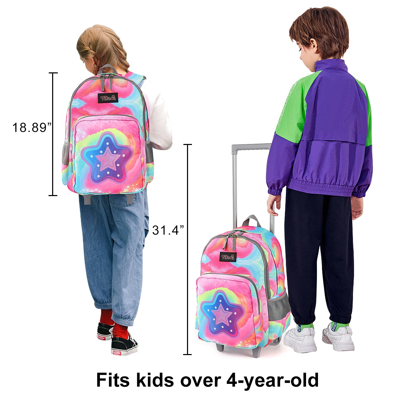 Rolling Backpack 18 inch Double Handle Wheeled Laptop Boys Girls Travel School Children Luggage Toddler Trip