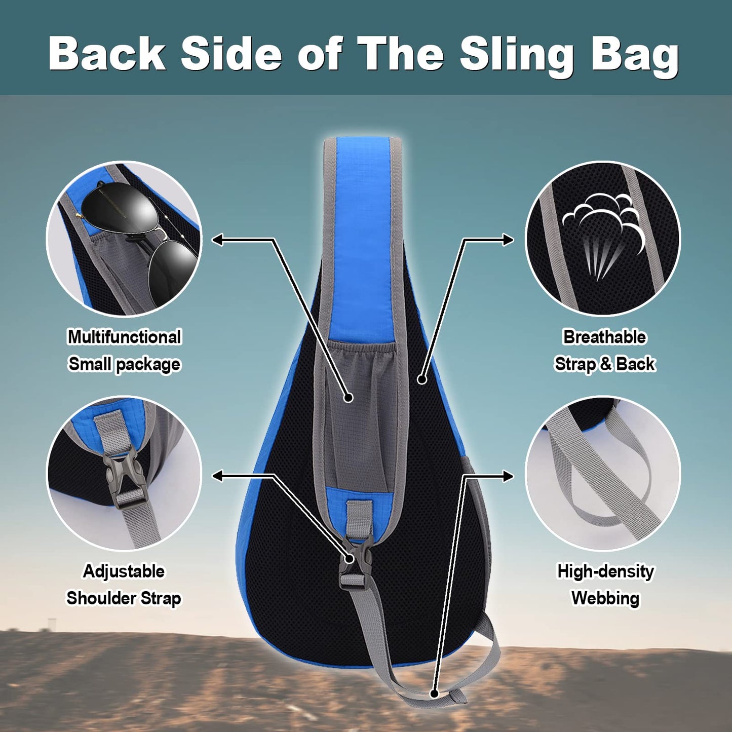 WOOMADA Small Sling Bag for Men Women Crossbody Shoulder Travel Backpack Chest Bag with Hidden Earphone Hole