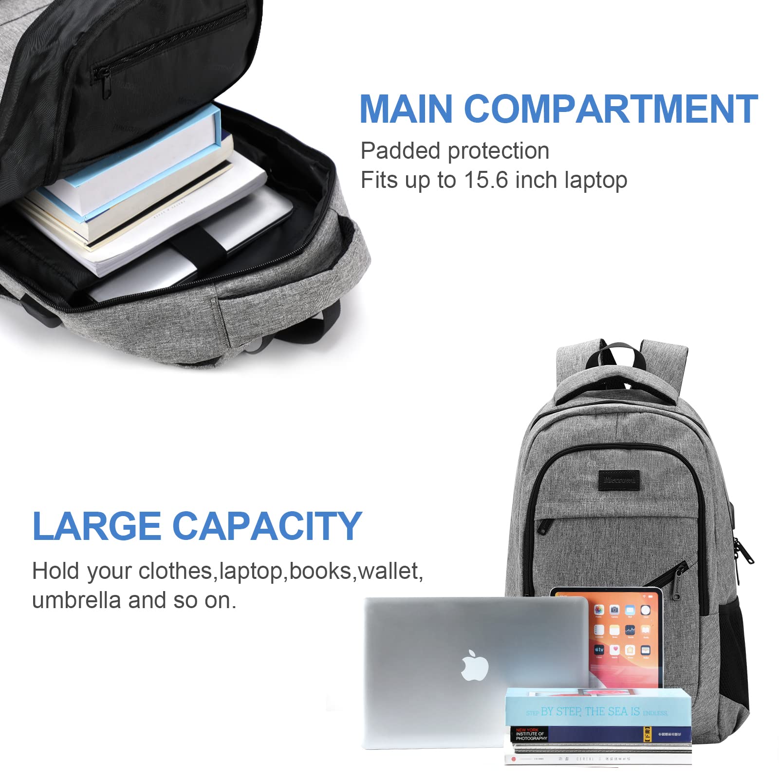 Mecrowd Laptop Backpack ,Anti Theft backpack with USB Charging Port, 15.6 Inch Large Backpack for Travel