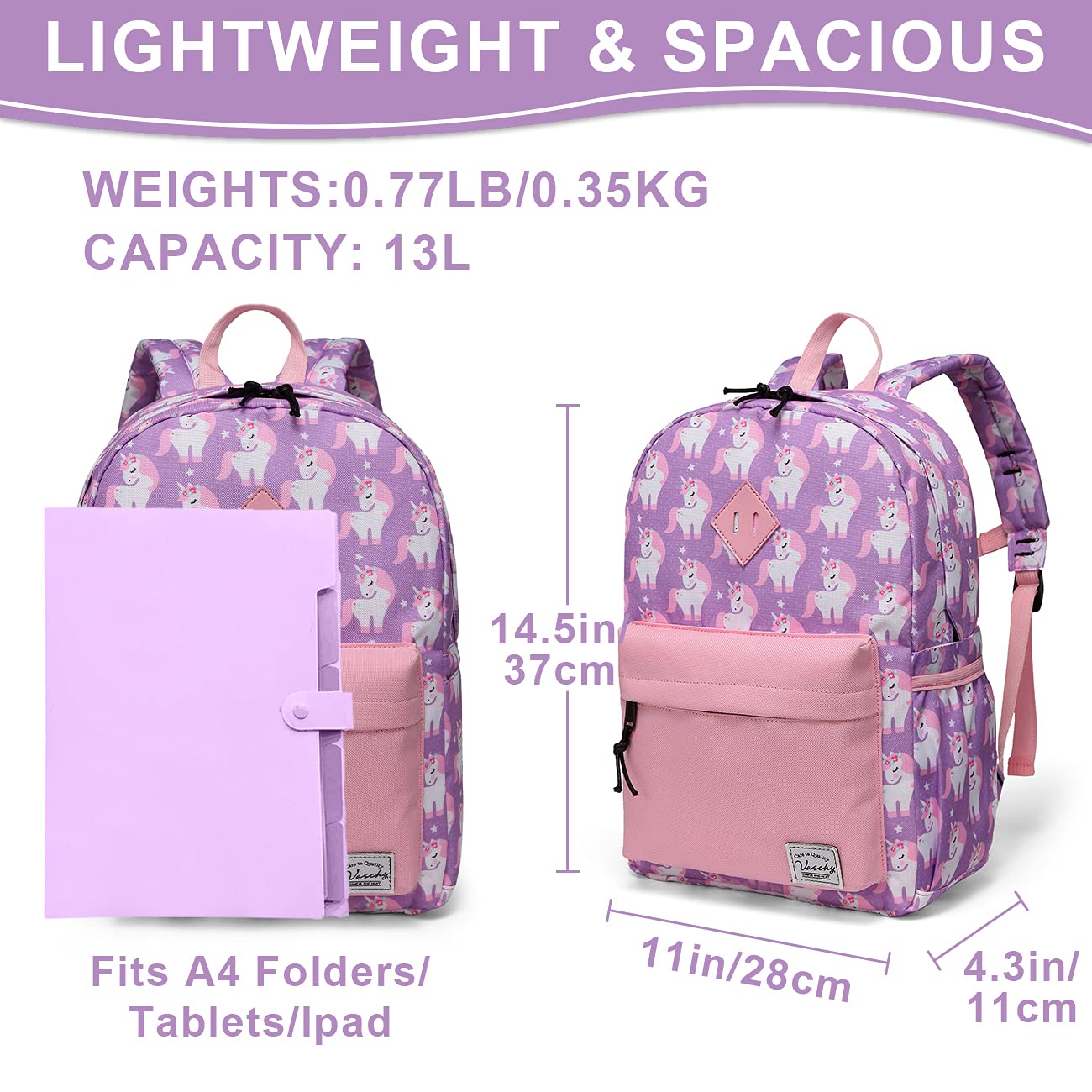 VASCHY Kids Backpack, Cute Lightweight Preschool Backpack for Toddlers Boys Girls