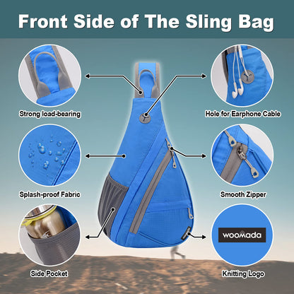 WOOMADA Small Sling Bag for Men Women Crossbody Shoulder Travel Backpack Chest Bag with Hidden Earphone Hole